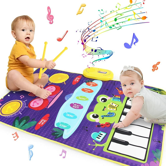 2 In 1 Baby Musical Instrument Piano Keyboard & Jazz Drum Music Touch Playmat Mat Early Education Toys for Kids Gift