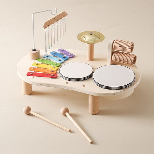Bells Rattle Montessori Educational Toys Children Musical Toys Kids Drum kit Music Table Wooden Musical Instruments