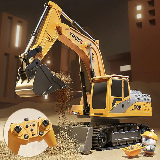 Alloy Remote Control Excavator Toy Car with Lights Sound Effect Electric Excavator Automobile Engineering Vehicle Children Gifts